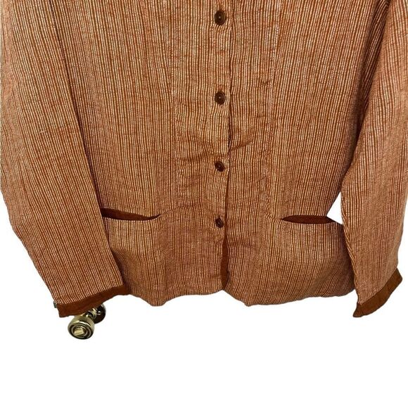 Flax Rust Brown 100% Linen Long Sleeve Button Front Shirt Jacket Small - Picture 5 of 10